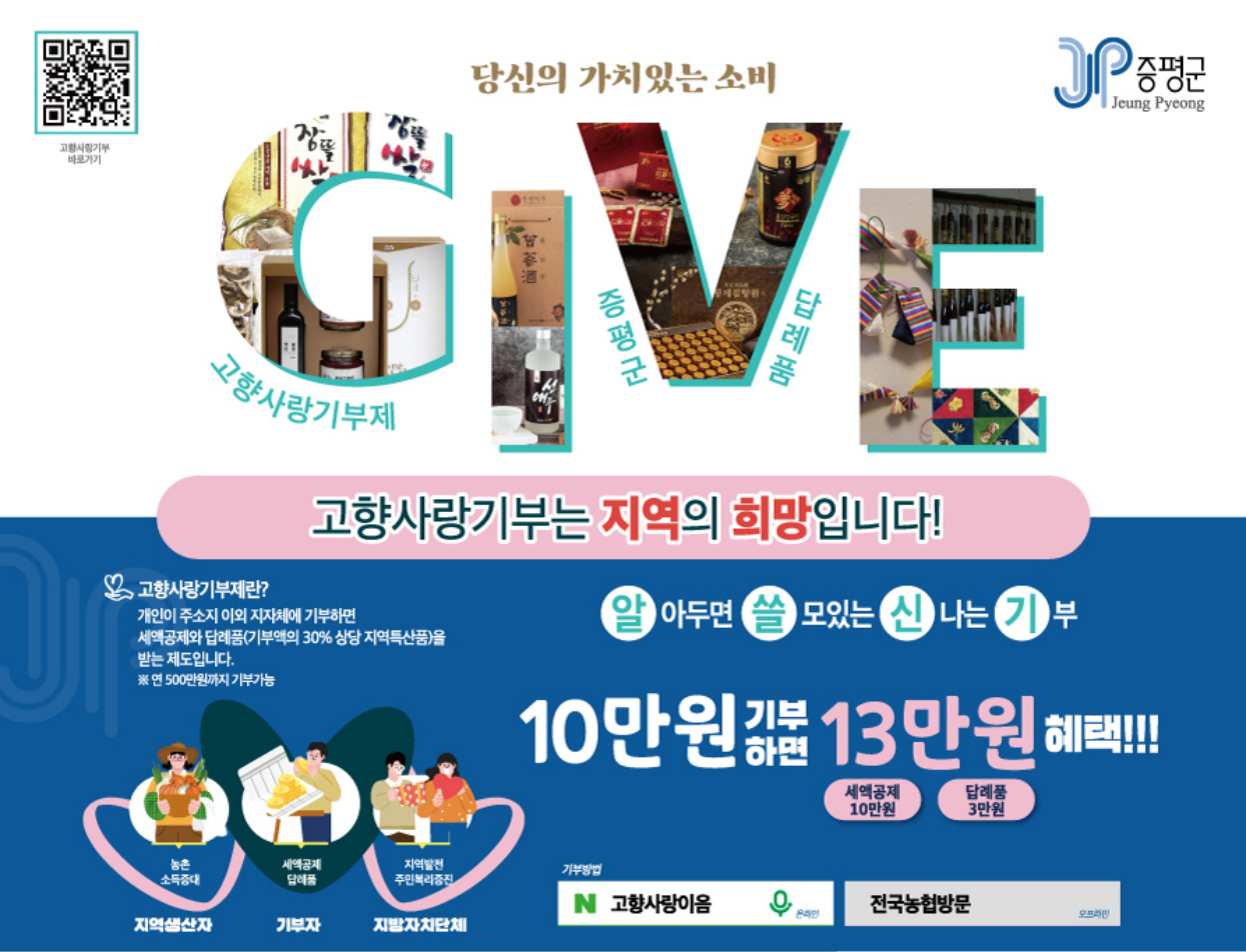고향사랑기부의 관한 포스터로 자세한 내용은 아래를 참고해주세요