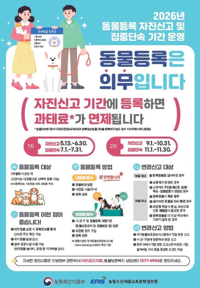 증평군, 동물등록 자진신고 기간 운영...“유실·유기 예방 강화”