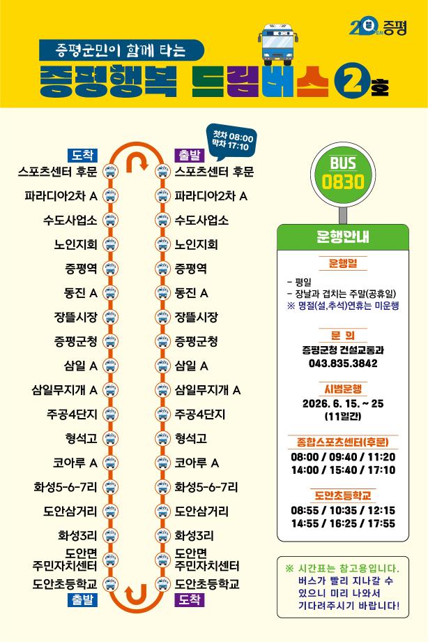 증평군, 행복드림버스 신규노선 운행... 주민 이동편의 높인다.